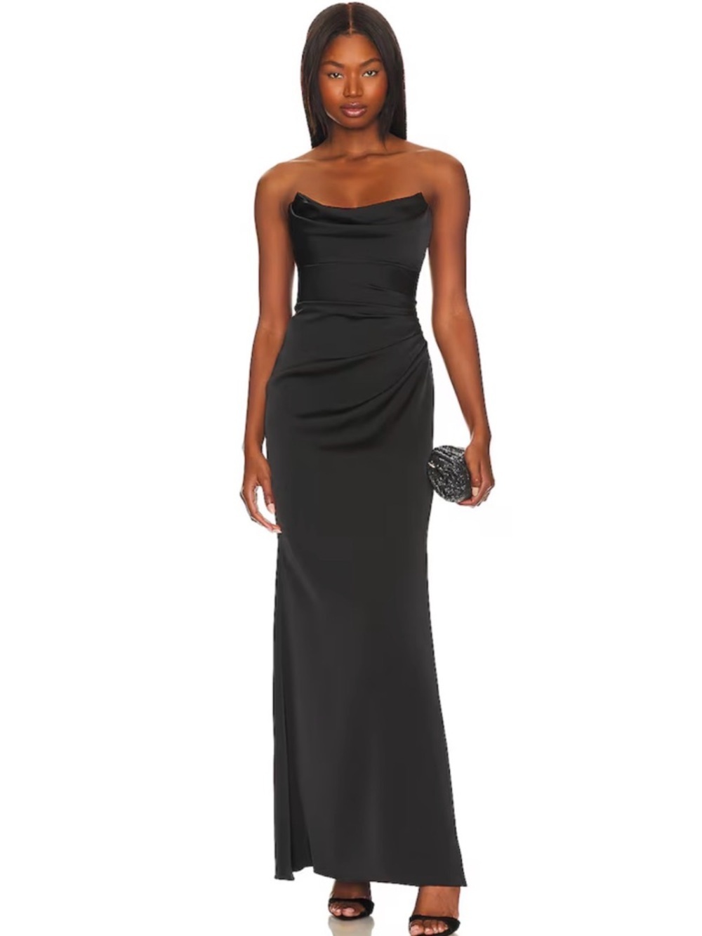 Katie May Strapless Black Satin Evening Gown